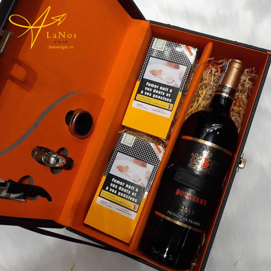 Hộp quà tặng xì gà Cohiba Siglo VI 15 và rượu vang Pháp Bordeaux