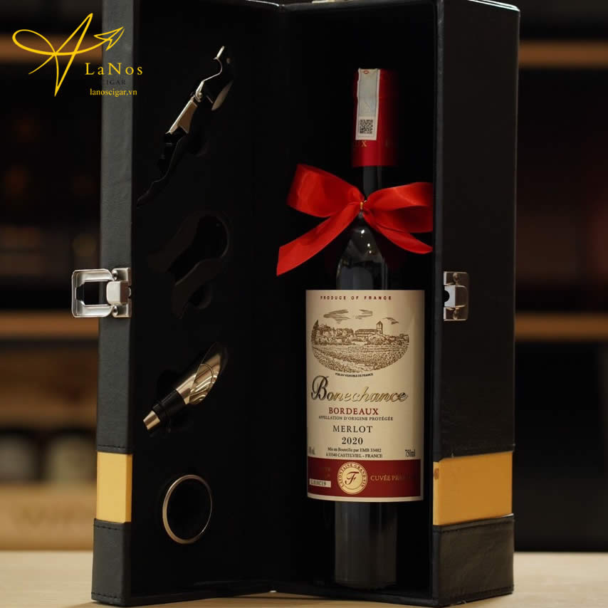 Hộp quà tặng rượu vang Bonechance Vin De France Merlot